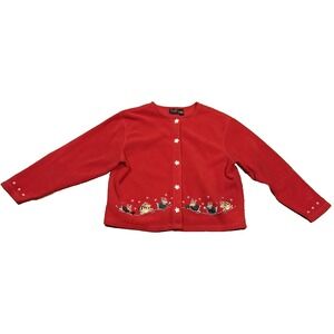 Women's Ugly Christmas Sweater Cardigan XL Red‎ C&B Sport Snowflake Embroidered